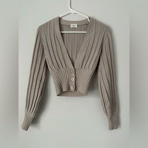 Aritzia Wilfred Plunge Cardigan Merino Wool Grey Taupe